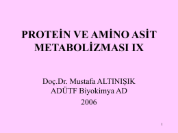 PROTEİN VE AMİNO ASİT METABOLİZMASI IX Doç.Dr. Mustafa ALTINIŞIK ADÜTF Biyokimya AD1 Histidinin fonksiyonları • Histidin, birçok proteinde %1-2 oranında ve hemoglobinde %10 oranında bulunur.