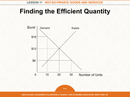 LESSON 11 NOT-SO-PRIVATE GOODS AND SERVICES  Finding the Efficient Quantity $/unit  Demand  Supply  $18  $12  $6  Number of Units  11-1  HIGH SCHOOL ECONOMICS 3RD EDITION © COUNCIL FOR ECONOMIC EDUCATION,