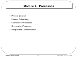 Module 4: Processes • • • • •  Process Concept Process Scheduling Operation on Processes Cooperating Processes Interprocess Communication  Operating System Concepts  4.1  Silberschatz and Galvin 1999