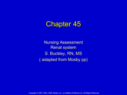 Chapter 45 Nursing Assessment Renal system S. Buckley, RN, MS ( adapted from Mosby pp)  Copyright © 2007, 2004, 2000, Mosby, Inc., an affiliate of.