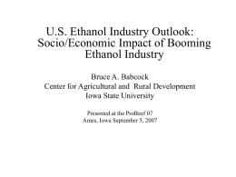 U.S. Ethanol Industry Outlook: Socio/Economic Impact of Booming Ethanol Industry Bruce A. Babcock Center for Agricultural and Rural Development Iowa State University Presented at the ProBeef.
