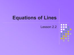 Equations of Lines Lesson 2.2 (x2, y2)  •  m  Point Slope Form     We seek the equation, given point and slope Recall equation for calculating slope, given.