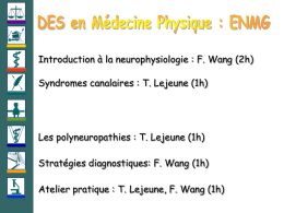 Introduction à la neurophysiologie : F. Wang (2h) Syndromes canalaires : T.
