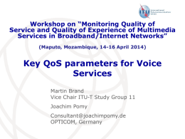 Workshop on “Monitoring Quality of Service and Quality of Experience of Multimedia Services in Broadband/Internet Networks” (Maputo, Mozambique, 14-16 April 2014)  Key QoS parameters.