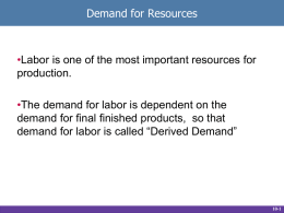 Demand for Resources  •Labor is one of the most important resources for production. •The demand for labor is dependent on the demand for final.