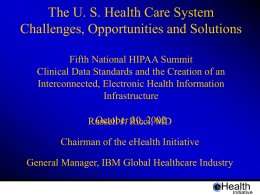 The U. S. Health Care System Challenges, Opportunities and Solutions Fifth National HIPAA Summit Clinical Data Standards and the Creation of an Interconnected, Electronic.