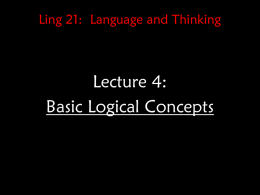 Ling 21: Language and Thinking  Lecture 4: Basic Logical Concepts ROAD MAP • After a brief side journey into language and the brain, including: – The.