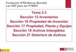 Fundación IFRS-Banco Mundial Las NIIF para las PYMES  Tema 2.3 Sección 13 Inventarios Sección 16 Propiedad de Inversión Sección 17 Propiedad, Planta y Equipo Sección 18