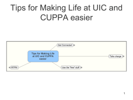 Tips for Making Life at UIC and CUPPA easier Get Connected Campus Maps at – http://www.uic.edu/uic/about/visit/campus-maps.shtml  Get quick updates from – https://twitter.com/AssocDeanCUPPA.