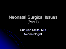 Neonatal Surgical Issues (Part 1) Sue Ann Smith, MD Neonatologist An anatomic survey Head and Neck lesions  Chest lesions  Abdomen     Abdominal wall defects and infection.