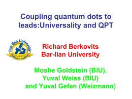 Coupling quantum dots to leads:Universality and QPT Richard Berkovits Bar-Ilan University Moshe Goldstein (BIU), Yuval Weiss (BIU) and Yuval Gefen (Weizmann)