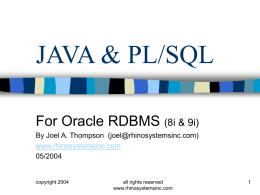 JAVA & PL/SQL For Oracle RDBMS (8i & 9i) By Joel A.