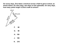 On sunny days, Zina takes a shortcut across a field to get to school, as shown below.