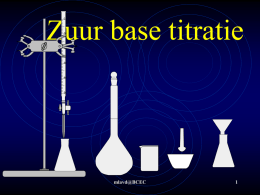 Zuur base titratie mlavd@BCEC Zuur base titratie Stap 1: noteer de aanwezige deeltjes en bepaal of het zuren of basen zijn Zuur Zuur 1 Zuur 2  base Base.
