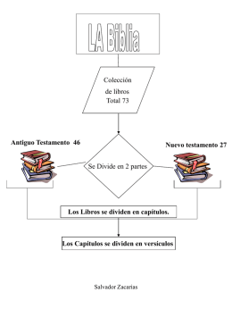 Colecci&oacute;n de libros Total 73  Antiguo Testamento 46  Nuevo testamento 27 Se Divide en 2 partes  Los Libros se dividen en cap&iacute;tulos.  Los Cap&iacute;tulos se dividen en.