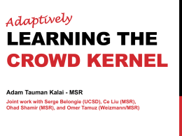LEARNING THE CROWD KERNEL Adam Tauman Kalai - MSR Joint work with Serge Belongie (UCSD), Ce Liu (MSR), Ohad Shamir (MSR), and Omer Tamuz.