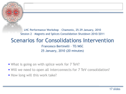 LHC Performance Workshop – Chamonix, 25–29 January, 2010 Session 2 – Magnets and Splices Consolidation Shutdown 2010/2011  Scenarios for Consolidations Intervention Francesco Bertinelli.