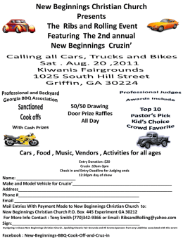 New Beginnings Christian Church Presents The Ribs and Rolling Event Featuring The 2nd annual New Beginnings Cruzin’  50/50 Drawing Door Prize Raffles All Day  Cars , Food ,