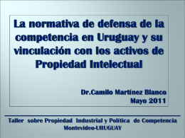 La normativa de defensa de la competencia en Uruguay y su vinculación con los activos de Propiedad Intelectual Dr.Camilo Martínez Blanco Mayo 2011 _________________________________________________________ Taller sobre Propiedad.