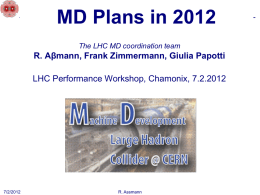 MD Plans in 2012 The LHC MD coordination team  R. Aβmann, Frank Zimmermann, Giulia Papotti LHC Performance Workshop, Chamonix, 7.2.2012  7/2/2012  R.