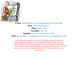 Event: Mathematics and Statistics Department Colloquium Date: Friday, November 12 Time: 3pm – 4pm Location: BR 200 Speaker: Katie Liszewski from NCSU Title: gl and.