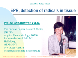Virtual Free Radical School  EPR, detection of radicals in tissue Walee Chamulitrat, Ph.D. The German Cancer Research Center (DKFZ) Applied Tumor Virology, F0700 Im Neuenheimerd Feld.