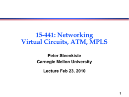 15-441: Networking Virtual Circuits, ATM, MPLS Peter Steenkiste Carnegie Mellon University Lecture Feb 23, 2010