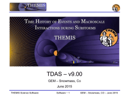 TDAS – v9.00 GEM – Snowmass, Co June 2015 THEMIS Science Software  Software − 1  GEM – Snowmass, CO – June 2015