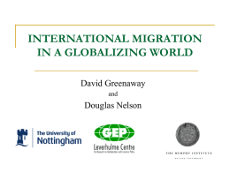 INTERNATIONAL MIGRATION IN A GLOBALIZING WORLD David Greenaway and  Douglas Nelson What is Globalization? This morning I went out and bought a shirt…..the shirt I bought.