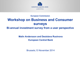European Commission  Workshop on Business and Consumer surveys Bi-annual investment survey from a user perspective Malin Andersson and Desislava Rusinova European Central Bank  Brussels,13 November 2014