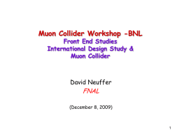 Muon Collider Workshop -BNL Front End Studies International Design Study & Muon Collider  David Neuffer  FNAL  (December 8, 2009)