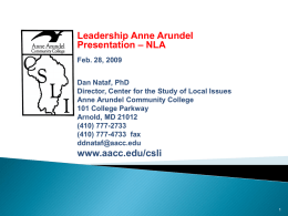 Public Opinion and Issues in Anne Arundel County: Leadership Anne Arundel Presentation – NLA Feb.