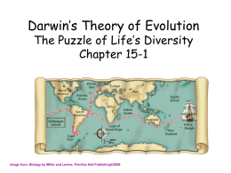 Darwin’s Theory of Evolution The Puzzle of Life’s Diversity Chapter 15-1  Image from: Biology by Miller and Levine; Prentice Hall Publishing©2006