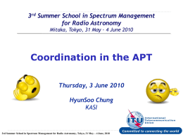 3rd Summer School in Spectrum Management for Radio Astronomy Mitaka, Tokyo, 31 May – 4 June 2010  Coordination in the APT Thursday, 3 June.