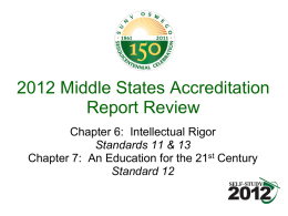 2012 Middle States Accreditation Report Review Chapter 6: Intellectual Rigor Standards 11 & 13 Chapter 7: An Education for the 21st Century Standard 12