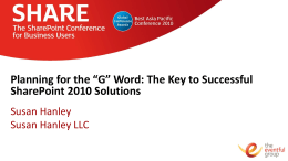 Planning for the “G” Word: The Key to Successful SharePoint 2010 Solutions Susan Hanley Susan Hanley LLC.