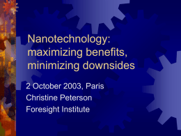 Nanotechnology: maximizing benefits, minimizing downsides 2 October 2003, Paris Christine Peterson Foresight Institute Terminology confusion   1.