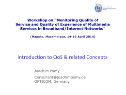 Workshop on “Monitoring Quality of Service and Quality of Experience of Multimedia Services in Broadband/Internet Networks” (Maputo, Mozambique, 14-16 April 2014)  Introduction to QoS.