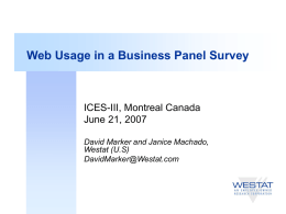 Web Usage in a Business Panel Survey  ICES-III, Montreal Canada June 21, 2007 David Marker and Janice Machado, Westat (U.S) DavidMarker@Westat.com.