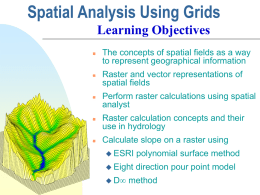 Spatial Analysis Using Grids Learning Objectives           The concepts of spatial fields as a way to represent geographical information Raster and vector representations of spatial fields  Perform.