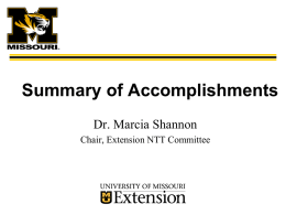 Summary of Accomplishments Dr. Marcia Shannon Chair, Extension NTT Committee Tab V   Transfer of Knowledge and applied research   Criteria      Demonstrates excellence in creating and transferring research-based.
