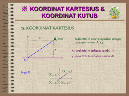 ※ KOORDINAT KARTESIUS & KOORDINAT KUTUB  KOORDINAT KARTESIUS x  y  X : jarak titik A terhadap sumbu -Y y : jarak titik A terhadap sumbu.