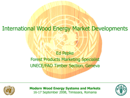 International Wood Energy Market Developments  Ed Pepke Forest Products Marketing Specialist UNECE/FAO Timber Section, Geneva  Modern Wood Energy Systems and Markets 16-17 September 2008, Timisoara,