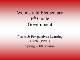 Woodsfield Elementary th 6 Grade Government Places & Perspectives Learning Circle (PPR1) Spring 2008 Session General Government Information By.