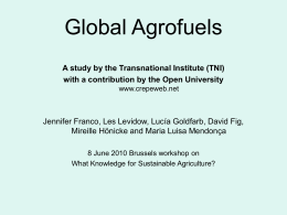 Global Agrofuels A study by the Transnational Institute (TNI) with a contribution by the Open University www.crepeweb.net  Jennifer Franco, Les Levidow, Lucía Goldfarb, David.