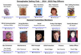 Donaghadee Sailing Club : 2014 - 2015 Flag Officers Commodore Nick Butler  Vice Commodore Fraser Menzies  Hon.