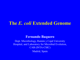 The E. coli Extended Genome Fernando Baquero Dept. Microbiology, Ramón y Cajal University Hospital, and Laboratory for Microbial Evolution, CAB (INTA-CSIC) Madrid, Spain.