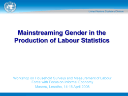 Mainstreaming Gender in the Production of Labour Statistics  Workshop on Household Surveys and Measurement of Labour Force with Focus on Informal Economy Maseru, Lesotho,