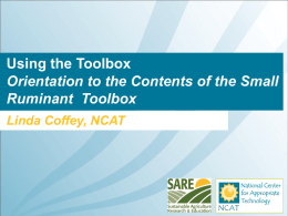 Using the Toolbox Orientation to the Contents of the Small Ruminant Toolbox Linda Coffey, NCAT.
