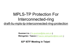 MPLS-TP Protection For Interconnected-ring draft-liu-mpls-tp-interconnected-ring-protection Guoman Liu ( liu.guoman@zte.com.cn ) Weingarten Yaacov ( Yaacov.weingarten@nsn.com )  82th IETF Meeting in Taipei.